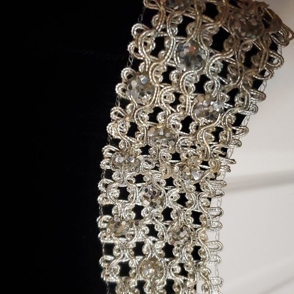 Vintage Wimpfheimer & Bro 50/60s blk velvet dress silver braid trim Sz 16 - Picture 3 of 16